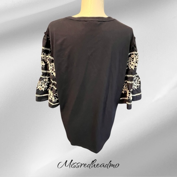 ~Chico's~ Women's Black Top with Embroidered Sleeves - Picture 3 of 4